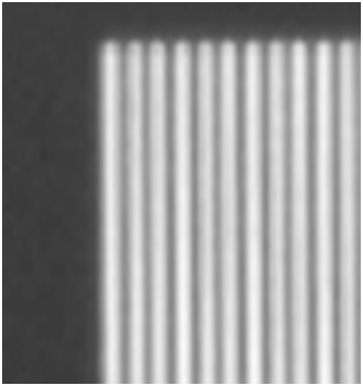 Text Box:  
Figure 4-2: Optical micrograph of the aluminium pattern on the tip finder target. Width=960 microns, height=768 microns.
